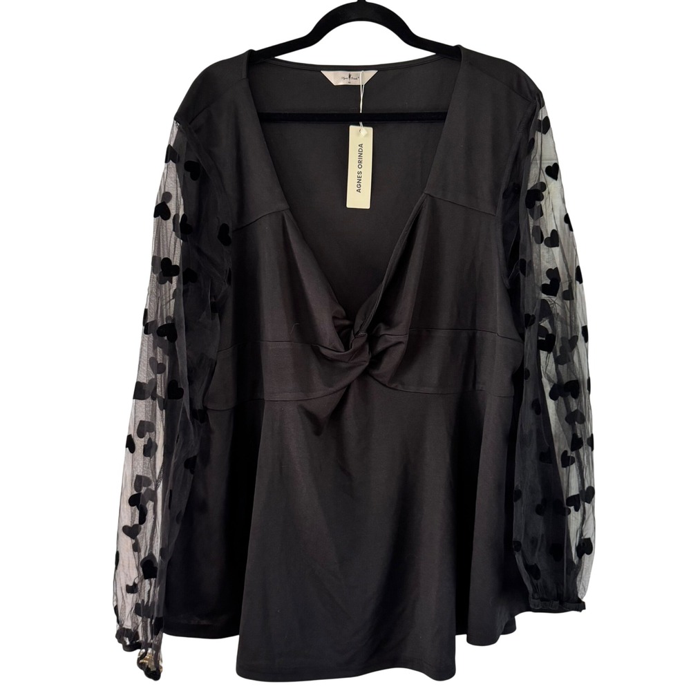Agnes Orinda‎ Blouse Heart Mesh Sleeve Twist Front Top Plus Size 4X